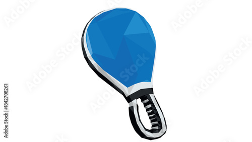 Geometric blue tennis racket icon - low poly retro design