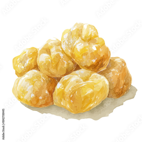 Watercolor isometric vector-style illustration of Gnocchi, isolated on white background.