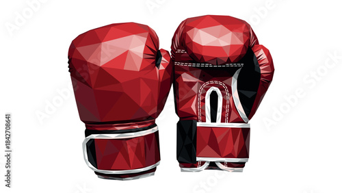 Polygonal red boxing gloves pair with geometric design in modern style