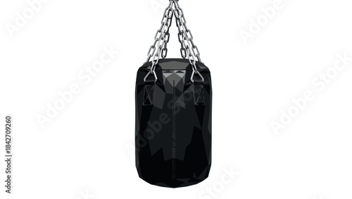 Geometric black punching bag with chains for fitness and training
