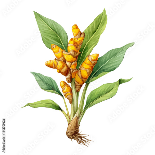 Isometric-style watercolor depiction of Turmeric, set against a white background.