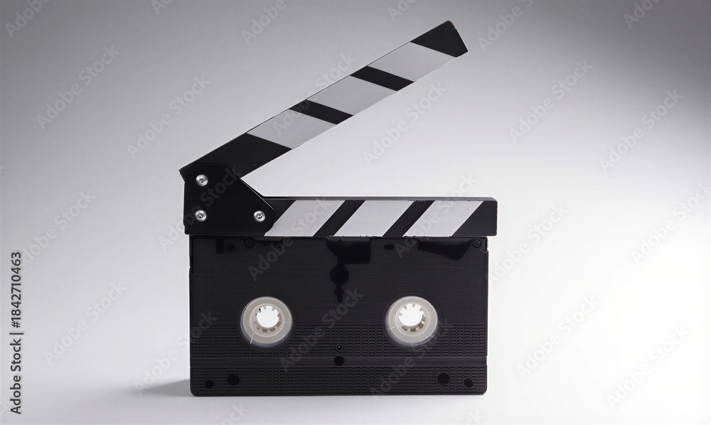 Fototapeta premium film slate. Movie clapperboard video cassette on a white background. Filmmaking