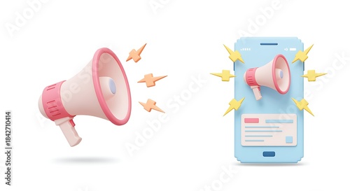 Mobile phone marketing with megaphone for promotion and advertising campaign