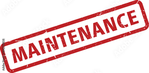 Angled Red Maintenance Stamp on White Background, Illustrating Services, Repairs, and Upkeep