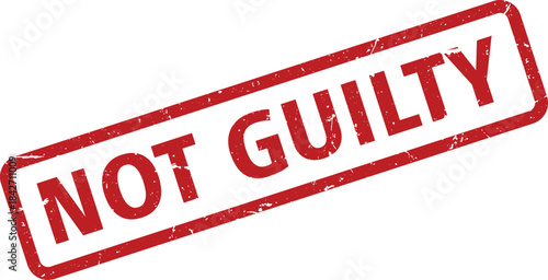 Red Not Guilty Rubber Stamp on White Background, Verdict and Judgement Concept