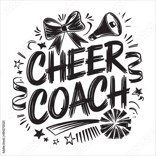 Cheer Coach Icon With Megaphone And Pom Pom