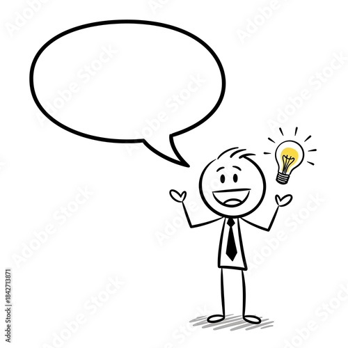 Stick Figure with Idea and Speech Bubble Illustration.