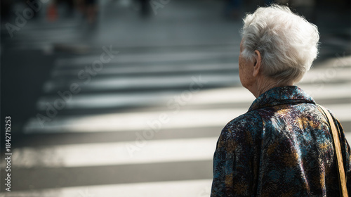 Elderly Person Walking Crossing Street Intersection