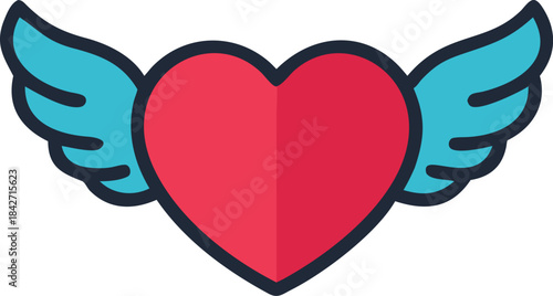 Vector icon of a heart with wings.