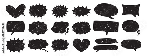 speech bubbles in various shapes set. Crayon grunge texture communication frames. Textbox cloud, chat text boxes 