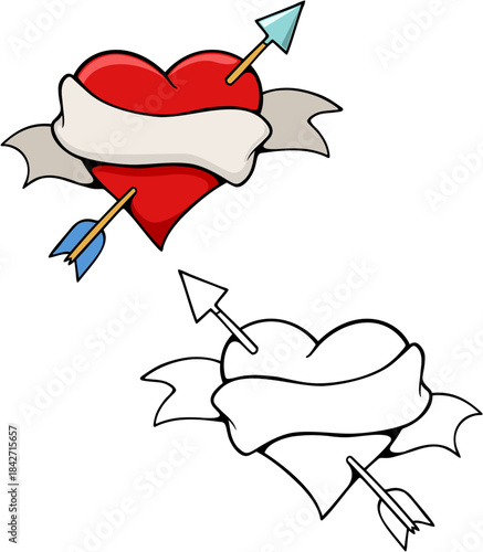 Arrow through a heart, with a banner