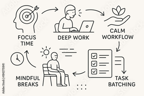 Mindful Productivity Icons – Focus Time, Deep Work and Calm Workflow