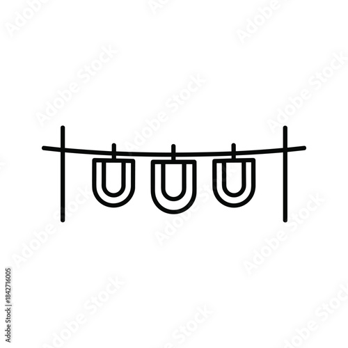 Simple line drawing of three cups hanging from a horizontal bar