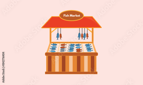 Fish market shop vector design.