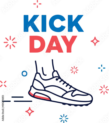 Minimalist line illustration celebrating Kick Day featuring a clean sneaker design with simple decorative elements.