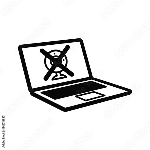 Laptop with virus alert crossed out on screen