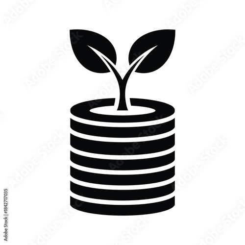 Growing investment represented by a plant on coins