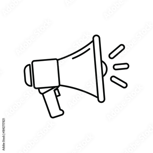 Illustration of a simple line drawing of a megaphone with sound waves coming out