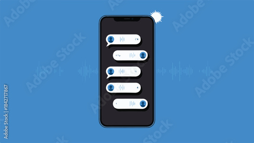 Smartphone Displaying Voice Messages on Blue Background