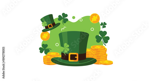 A festive celebration of Irish heritage with leprechaun hats shamrocks and golden coins.