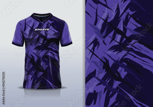 T-shirt mockup abstract texture grunge texture sport jersey design for football, soccer, racing, esports, running, purple black color