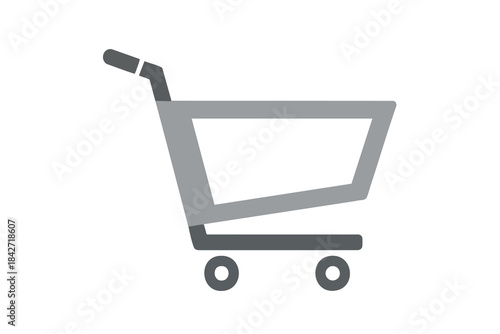 A minimalist gray shopping cart icon on a white background, side view