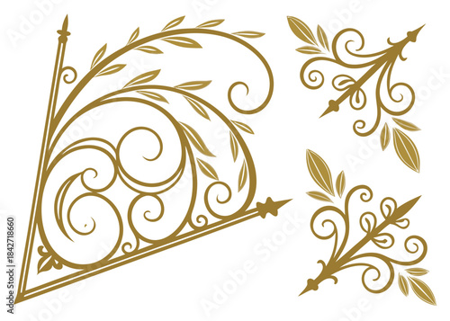 Elegant golden vector ornamental design elements, vector