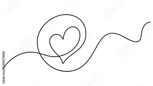 Heart. Abstract love symbol. Continuous one line art drawing love vector. Thin flourish and romantic symbol in simple linear style. Minimalistic Doodle vector illustration. Editable stroke 