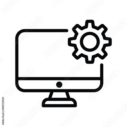 Computer monitor with gear icon representing system configuration