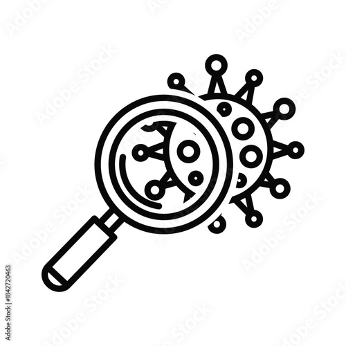 Magnifying glass examining virus