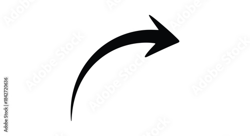 A simple, bold black curved arrow icon pointing upwards and right, illustrating direction, progress, and a dynamic trajectory.