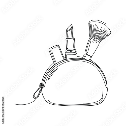 Makeup pouch with cosmetics and brush