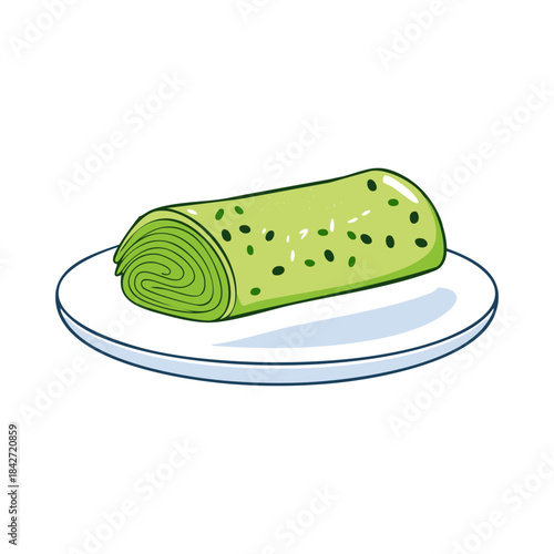 Green Rolled Sweet Cake Food