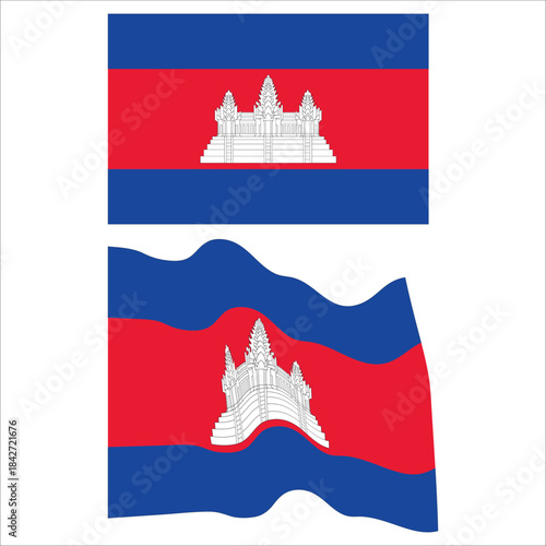 Cambodian flag in flat and waving styles representing identity and patriotism