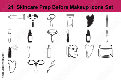 21  Skincare Prep Before Makeup Icons Set