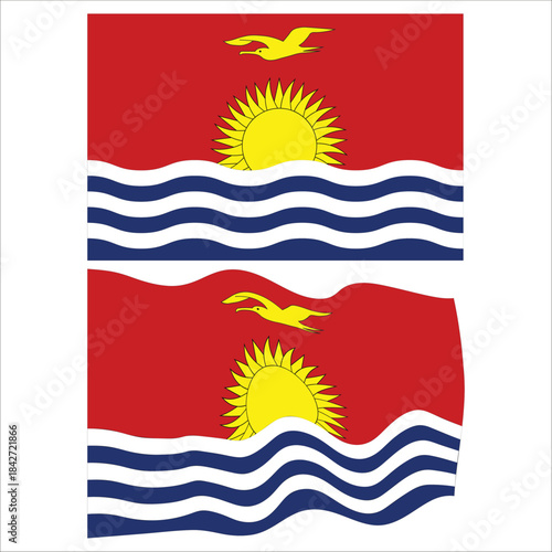 Kiribati national flag showing sun, ocean, and frigatebird symbols