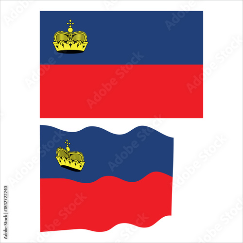 Liechtenstein country flag displaying official national emblem and wavy version