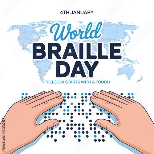 World Braille Day Celebration with Hands Illustration