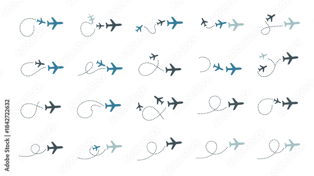 Obraz premium Airplane Icon Set in Flat Style for UI, Banner, Poster and Infographic