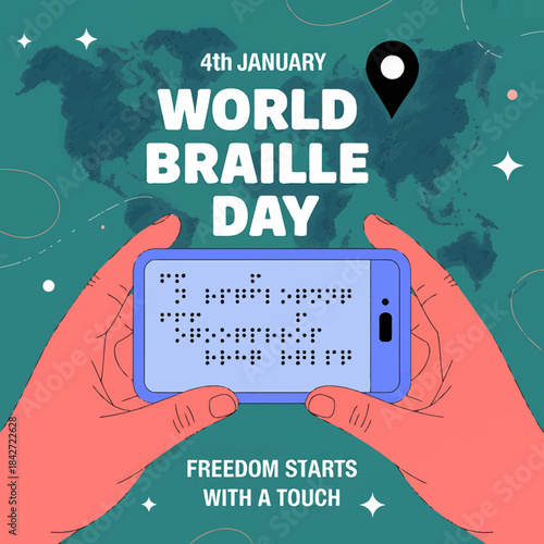 World Braille Day Celebration with Smartphone and Map
