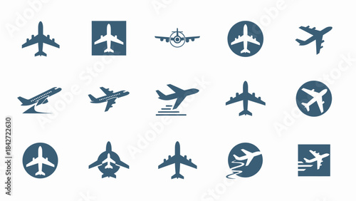 Airplane Icon Set in Flat Style for UI, Banner, Poster and Infographic