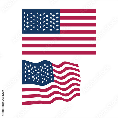 American flag design showing both flat and waving representations on a white background