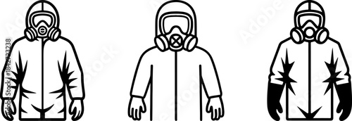 People Wearing Hazmat Protective Suits Silhouette Set
