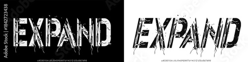 Bold Sanserif Grunge Font Style, Alphabet with rough texture,design for music,fashion,urban,sport,film,poster. uppercase and number .Vector illustration.