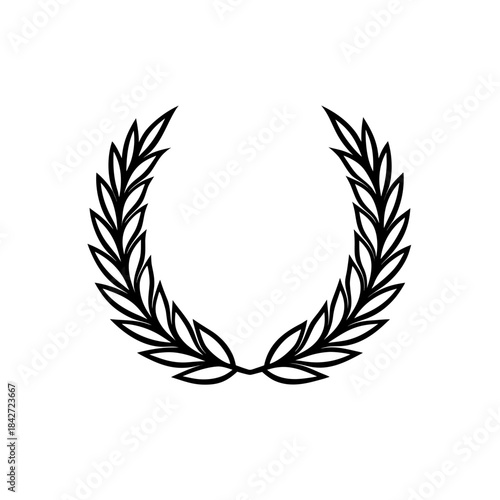 Elegant black laurel wreath emblem symbolizing victory achievement and honor isolated on white background silhouette