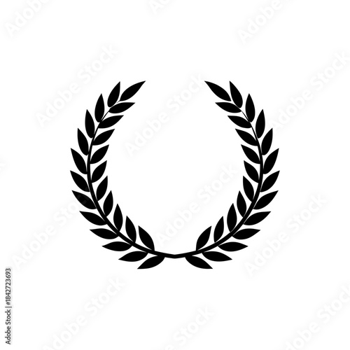 A classic black laurel wreath symbol representing victory achievement and honor isolated on white background silhouette