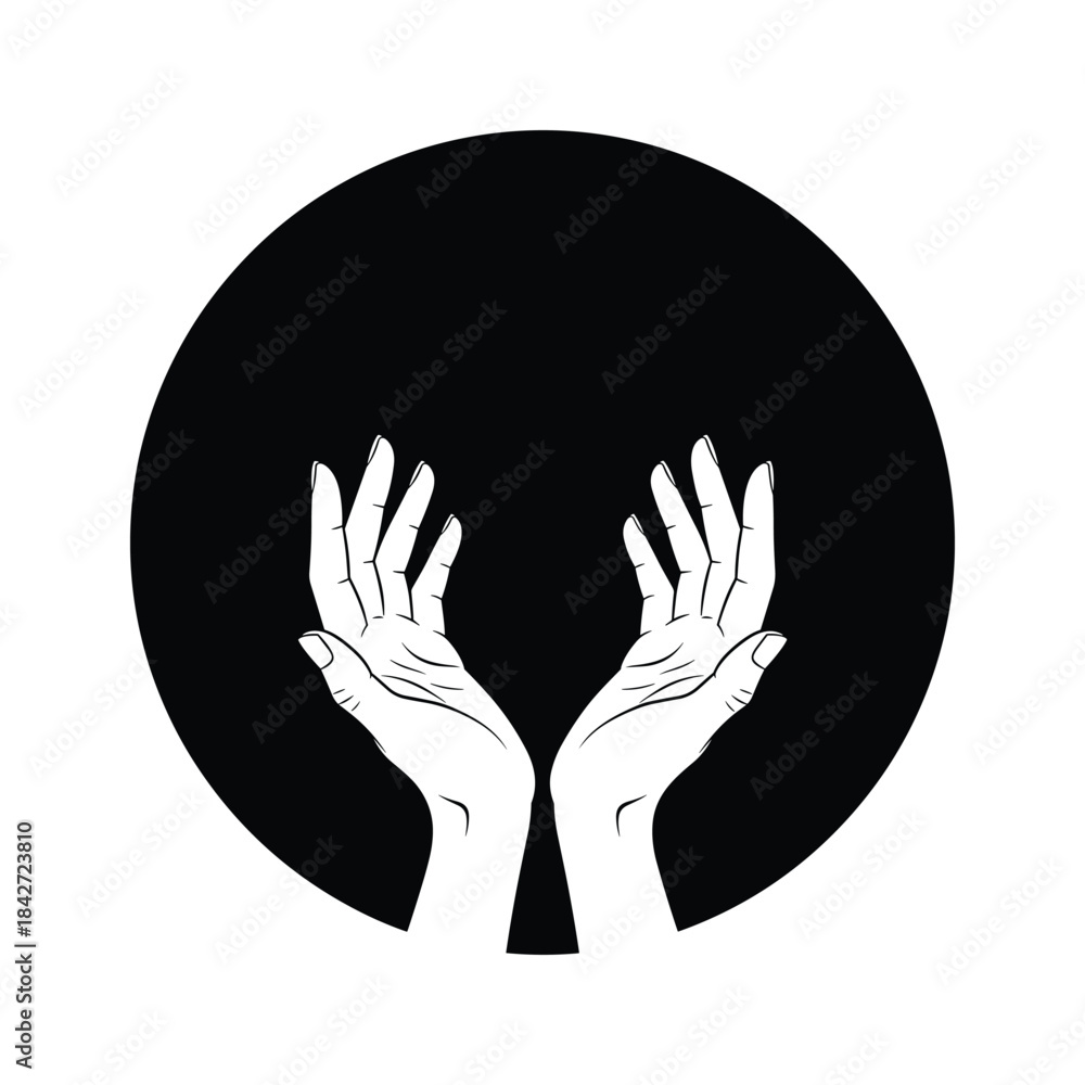 Fototapeta premium Hands reaching out against a black circle