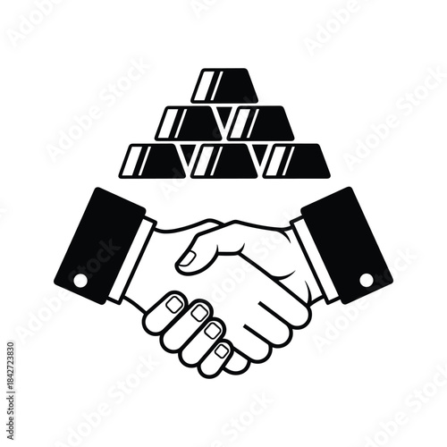 Handshake over gold bars representing business deal