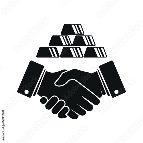 Handshake with gold bars representing business agreement