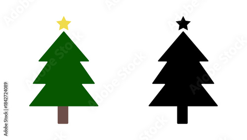 Christmas Tree Icon Set, Holiday Pine Tree Symbols, Festive Evergreen Silhouettes, Xmas Tree Graphics, Christmas Decoration Icons, Vector illustration.
